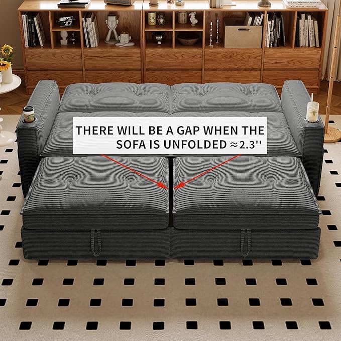 Queen Sofa BedConvertible Loveseat Sleeper SofasCouch with Pull Out BedPullout Couch Bed for Small SpaceQueen Sleeper Sofa Couches for Living RoomApartment &amp Guest Room Grey | USB Port Cup H