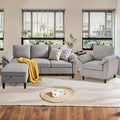 Sectional Sofa Set 2 Pieces 3 Seat L Shape Couch with Ottoman and Accent Chair Sofa Set Polyester Fabric for Living Room Light Grey