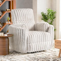 Furniture of America Vyrinor Modern Chenille Power 220° Swivel Recliner Chair with Pillows Reclining Glider Comfy Sofa Wooden Comfortable Couch for Living Room Nursery Home Theater White
