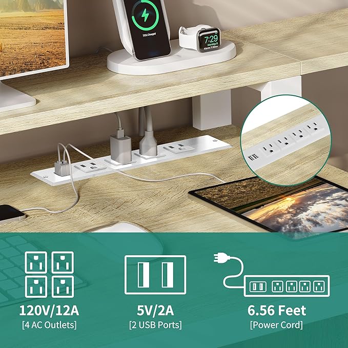 YITAHOME L Shaped Desk with 3 Drawers 65 Corner Computer Desk with Power Outlets &amp LED Lights L-Shaped Desk with File Cabinet &amp Printer Stand for Home Office White &amp Oak