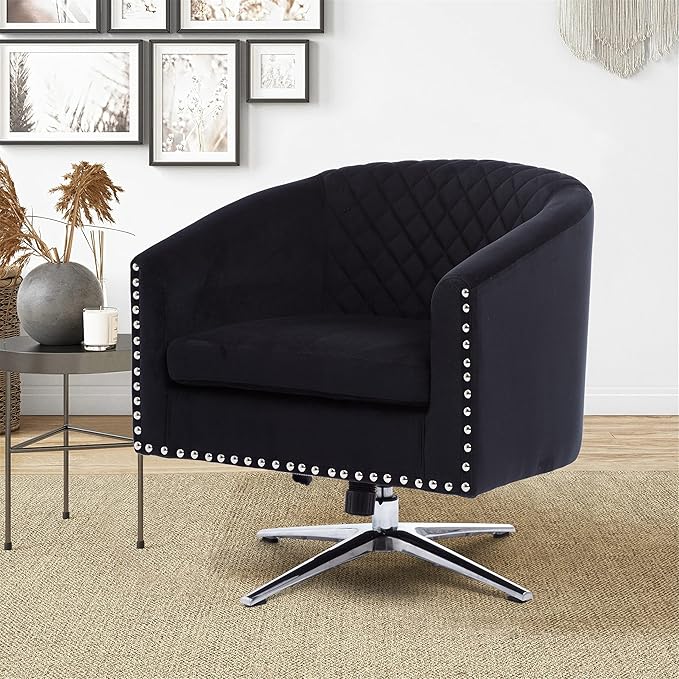 Swivel Barrel Chair Living Room Chair with Nailheads and Metal Base