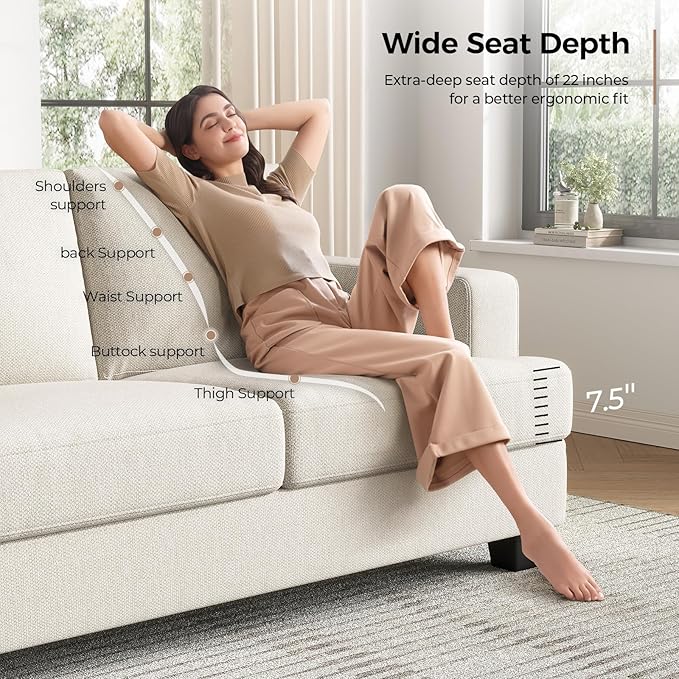 89 Inch Sofa with Extra Deep Seats 3 Seater Sofa for Living Room Modern Couch and Sofa Comfy Armrests and Seats and Backrests Easy Installation Beige