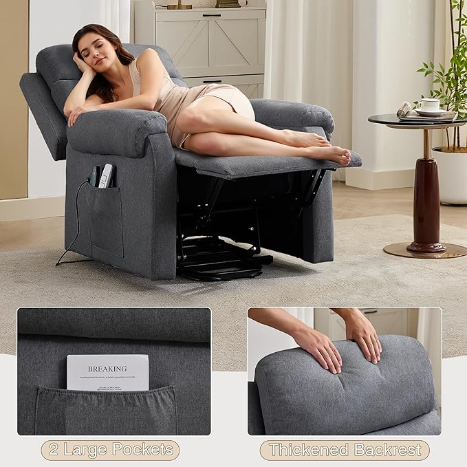 Power Lift Recliner Chair Recliners for Elderly with Heat and Massage Recliner Chair for Living Room with Infinite Position and Side Pocket USB Charge Port (Modern Grey)