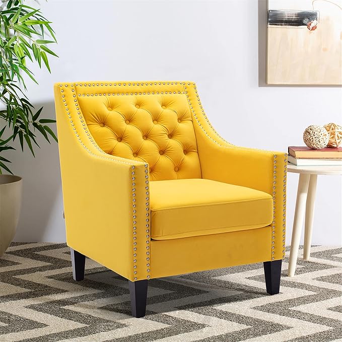 Accent Armchair Living Room Chair with Nailheads and Solid Wood Legs
