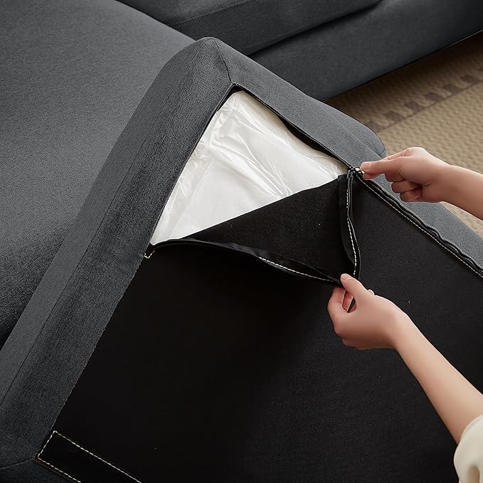111 Sectional Couch for Living Room 4 Seater U-Shaped Sofa Couches with Double Chaises Polyester Fabric Dark Grey