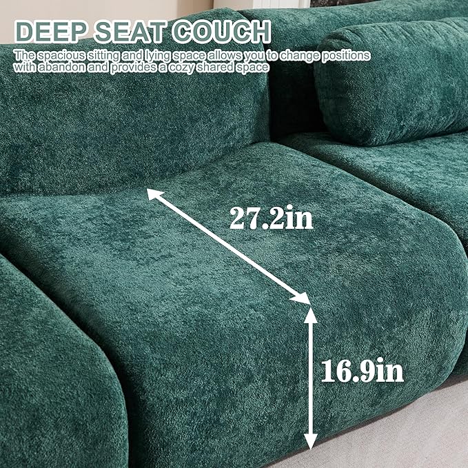Multiple Modular Boneless Couches for Living Room Cloud Sectional Sofa with Comfy Deep Seat Oversized Loveseat Couch for Bedroom Apartment No Assembly 2 Modules Combined Dark Green
