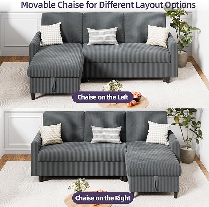 Sofa Bed Couch Sectiona Sofa 4-in-1 Multifunctional Pull-Out Couch Sleeper Sofa Couch with Storage Chaise Pullout Sectional Couches for Living Room/Office/ApartmentDark Gray