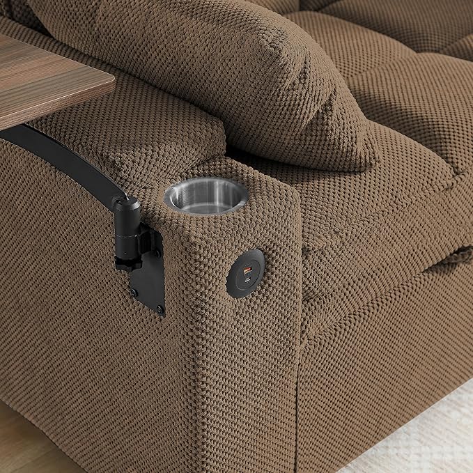 Eafurn Convertible Sleeper Sofa Bed with 360° Swivel Table &amp USB Ports Tufted Chenille Loveseat Pull-Out Couch with Storage Armrest &amp Cup Holders 6-Level Adjustable Backrest