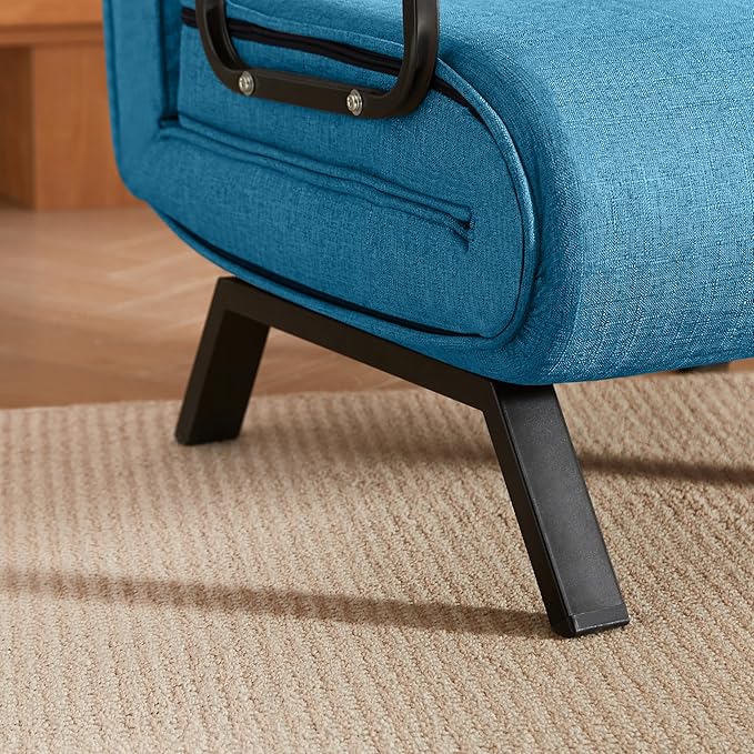 Foldable Chair Bed Comfortable Convertible Sofa Bed 5 in 1 Foldable Bed with 5 Adjustable backrests and Pillows Suitable for Comfortable Cushion Chair in The Office. (Blue+Linen+1Seat)