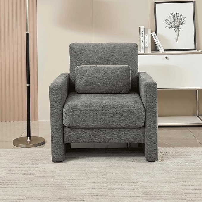 Modern Accent Chair Chenille Upholstery Armchair - Modern Style Solid Wood Frame - Ideal for Living Room Bedroom Office