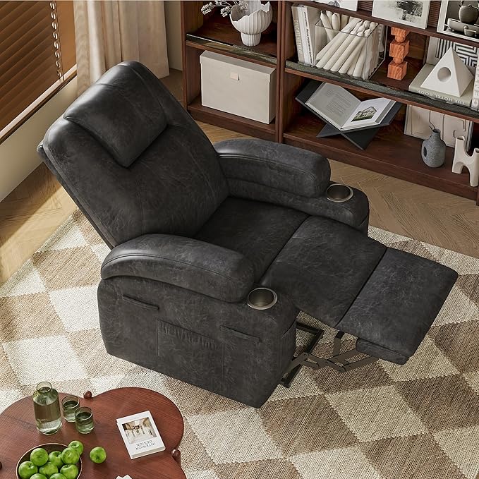 Electric Power Lift Recliner Chair with Massage for Elderly Corduroy Fabric Recliner Single Sofa with Cup Holders Side Pockets and Remote Control for Living Room Bedroom (Leathaire Dark Gray)