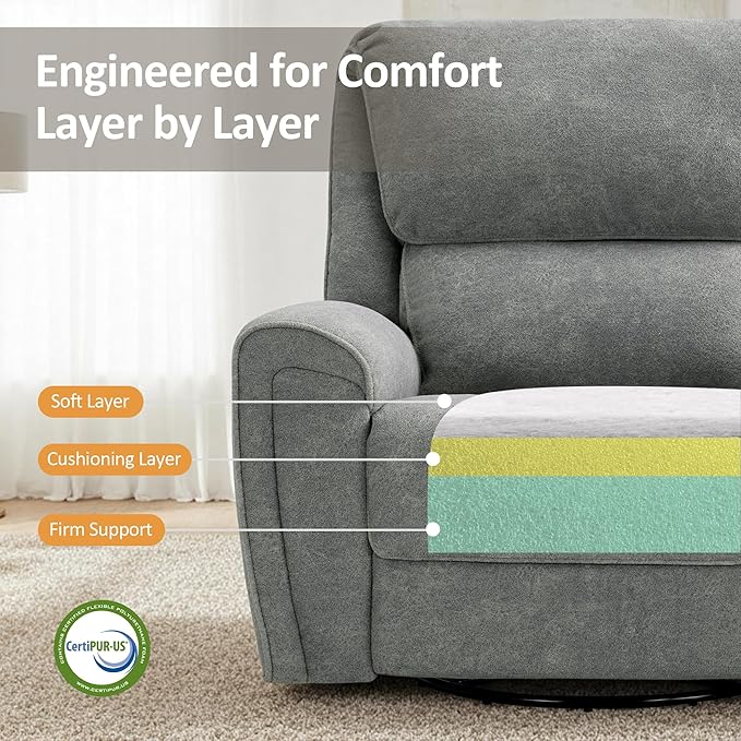 MCombo Power Swivel Rocker Recliner Chair Oversized Power Recliner Chair for Big and Tall People 400lbs Heavy Duty Recliners USB Charge Ports for Living Room Office Fabric OE678 (Light Grey)