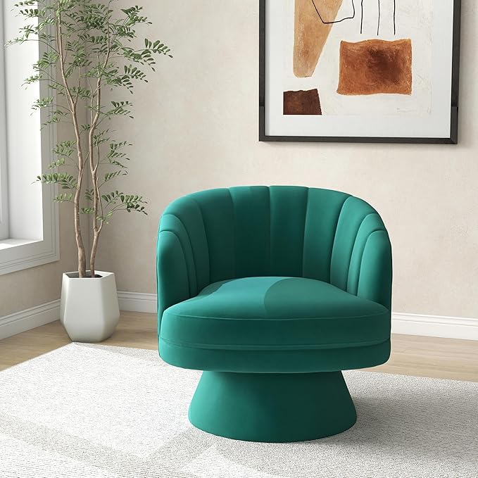 Swivel Accent Chair Set of 2Upholstered Velvet 360° Swivel Barrel Chair for Living Room Overstuffed Bouncle Reading Chair Round Armchair for BedroomVanityOffice (Dark Green)