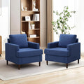 Mid-Century Accent ChairModern Linen Fabric Armchair for Living RoomComfy Upholstered Reading Accent Chairs for BedroomSingle Sofa Chair with Wood Legs (Blue 2 Pack)