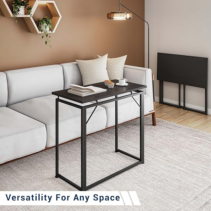 31.5 Wide Folding Desk for Small Spaces Compact Folding Table for Bedroom Apartment Study or Dorm Ideal for Living Room TV Dinners Side Table Use Laptop Desk No Assembly Required Black