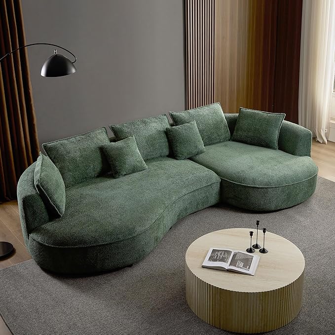 124.8 Green Bonded Curved Cloud Sofa Living Room Modern Upholstery Boucle Comfy Cream White Modular Sectional Sofa with Pillows (Beige-Right Chaise 124.8 W x 63.9 D x 28.1 H)