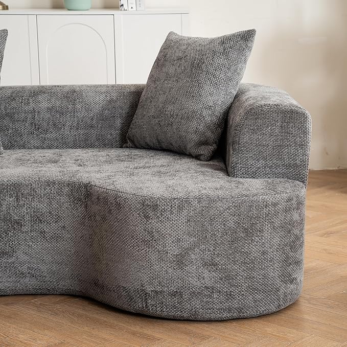 106.72” Curved Sofa Oversized Curved Couch for Living Room Corduroy Fabric Foam Couch Modern Deep Seat Couched with Pillows No Assembly Grey