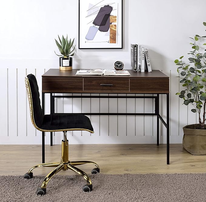 Oak &amp Black Writing Desk with USB Port - Modern Home Office Computer Desk