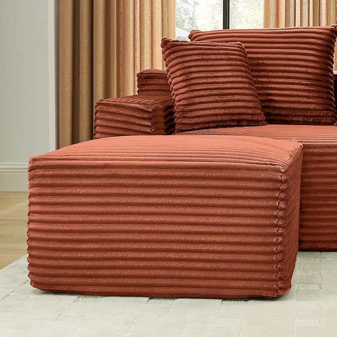 U-Shaped Cloud Sectional Couch Symmetrical Modular Compressed Boneless Sectional Sofa with Chaise Lounges Plush Corduroy Boneless Corner Sofa for Living Room