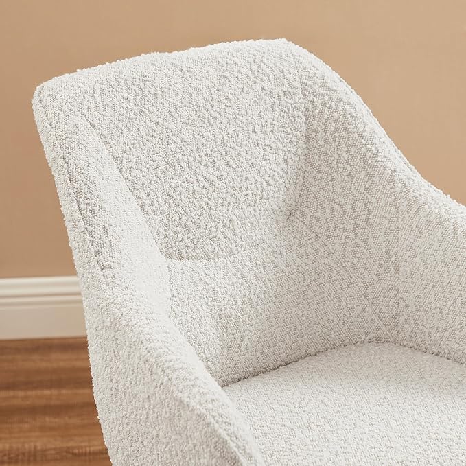 Art Leon Dining Chair - Mid Century Modern Boucle Fabric Swivel Dining Room Chair with Natural Oak Wood Legs Leisure Side Chair with Arms for Living Room White
