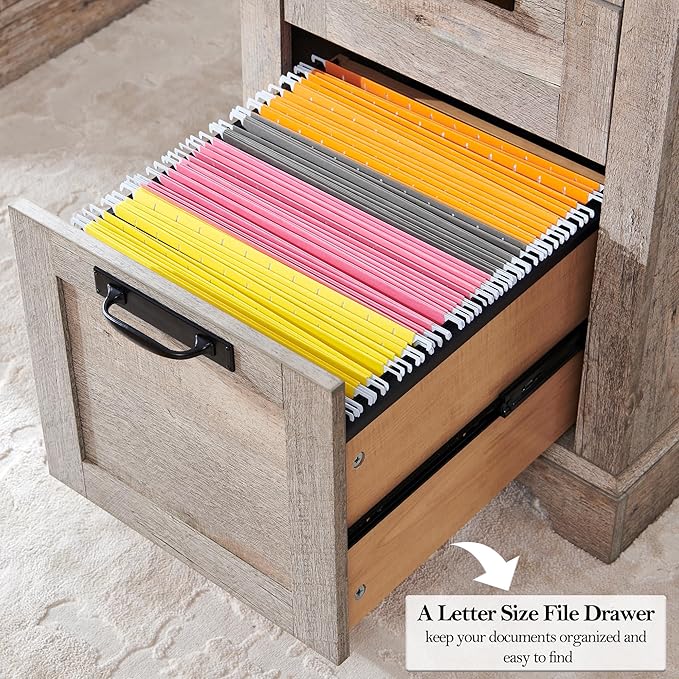RedLemon 60 Farmhouse Executive Desk Home Office Desk with Drawers Charging Station Keyboard Tray File Drawer Storage Cabinet Wood Rustic Computer Writing Desk (Light Rustic Oak)