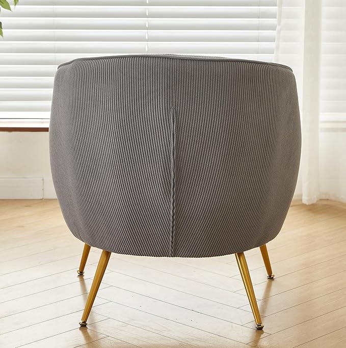 Modern Corduroy Accent Chair with Gold Metal Legs Channel Back Design and Soft Upholstery Comfortable Seating for Living Room Bedroom or Office Grey