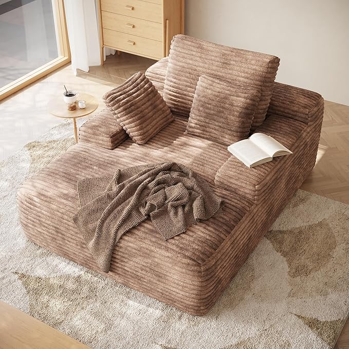 JACH 67 Oversized Boneless Sofa Bed Corduroy Sleeper Couch Lounge Chair Modern Comfy Deep Seat Lazy Sofas for Living Room Movie Room Game Room Small Space No Assembly (Brown Sofa)