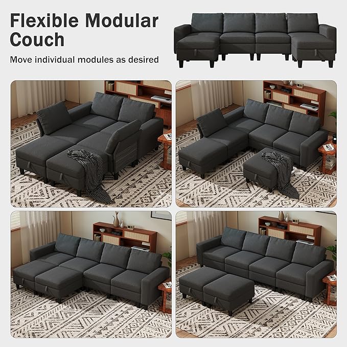 Modular Sectional Sofa 110 Modular Couch with Storage &amp Adjustable Backrest 6-Seat Convertible Sectional Couches for Living Room Modern U-Shaped Comfy Couch