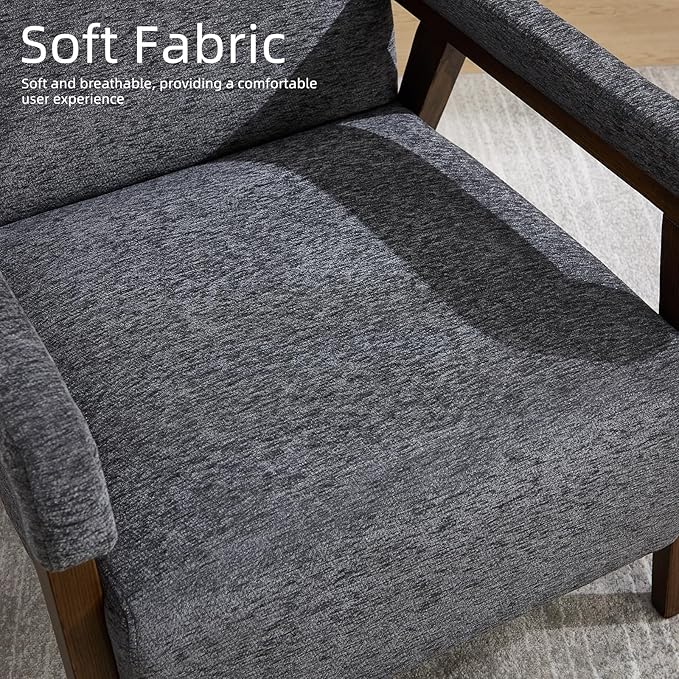 Mid Century Modern Accent Chair Upholstered Armchair with Thick Seat Cushion and Solid Wood Frame Thick and Comfy Innerspring Seat Cushion Short Plush Fabric Arm Chair for Living Room(2Dark Grey)