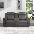 Lexicon 74 W Manual Double Reclining Loveseat with Center Console Polished Microfiber Recliner Loveseat Pillow Top Arms for Living Room Easy Assembly Brownish Gray