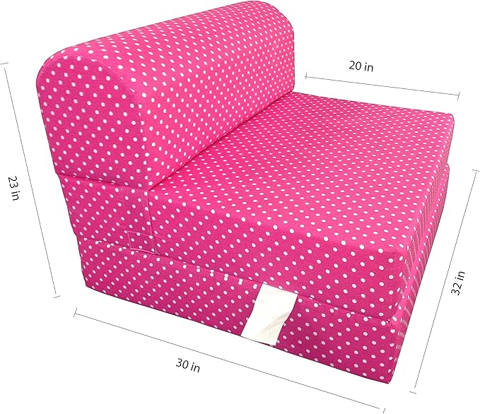D&ampD Futon Furniture Sleeper Chair Folding Foam Beds Portable Studio Guest Sofa Bed 6 x 32 x 70 Polka Dots Pink