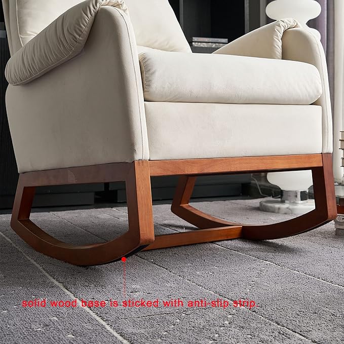 Modern Comfortable Velvet Rocking Chair for Living Room Reading Room Beige Color