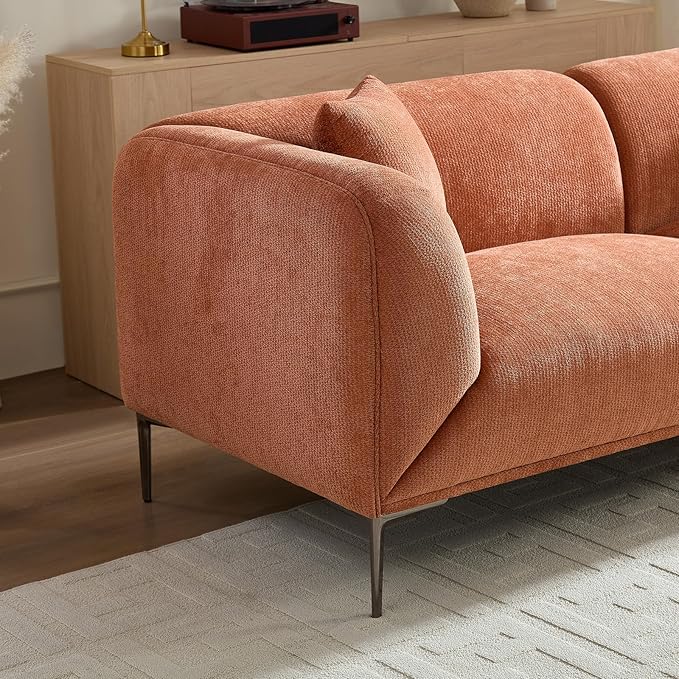 MEETAKING 82.7 Modern Boucle Sofa 3-Seater Upholstered Couch with Metal Legs Luxury Deep Seats Cloud Curved Sofas Minimalist Comfy Couches for Living Room Apartment Home Office Bedroom - Orange