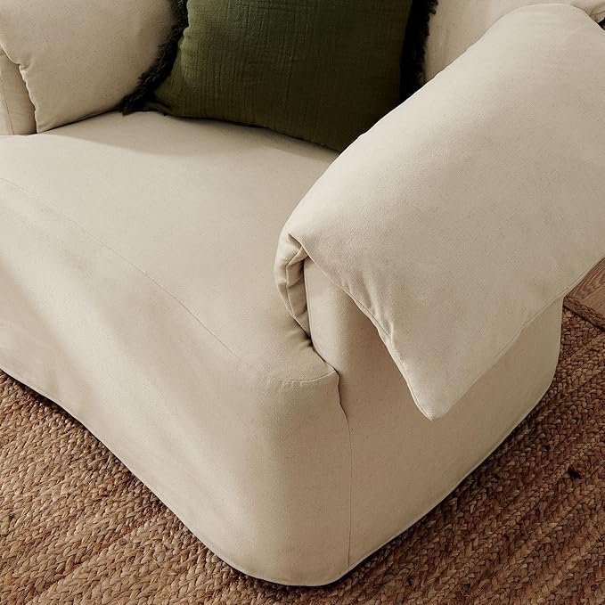 Modway Lark Oversized Accent Chair in Linen Fabric – Upholstered Modern Armchair with Down Blend Cushions – Slipcovered Chair for Living Room or Reading Nook