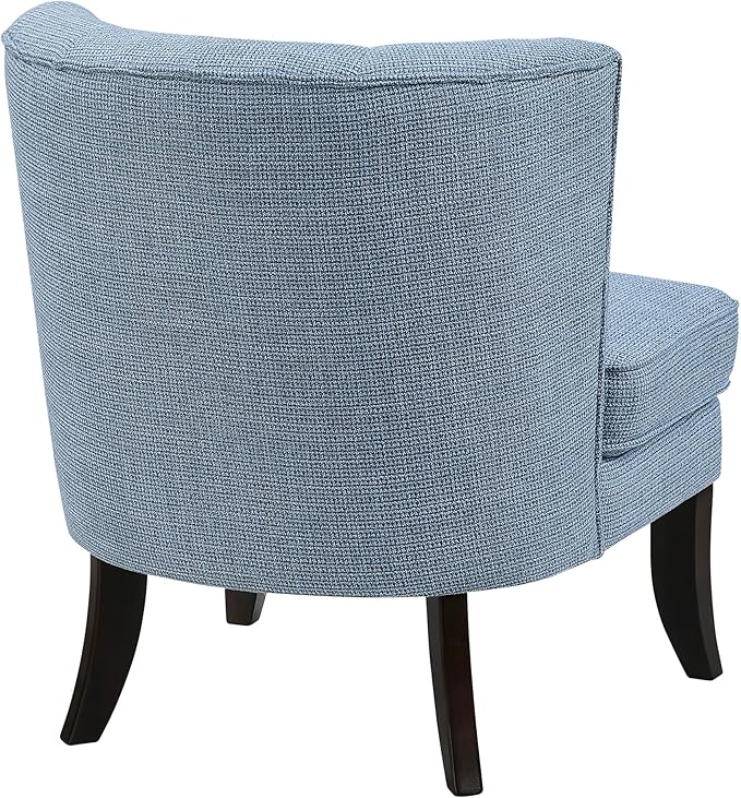 Lexicon Accent Chair Textured Fabric Upholstered Armless Chair with Solid Wood Legs Button Tufted Curved Back for Living Room/Bedroom/Office/Waiting Area Blue