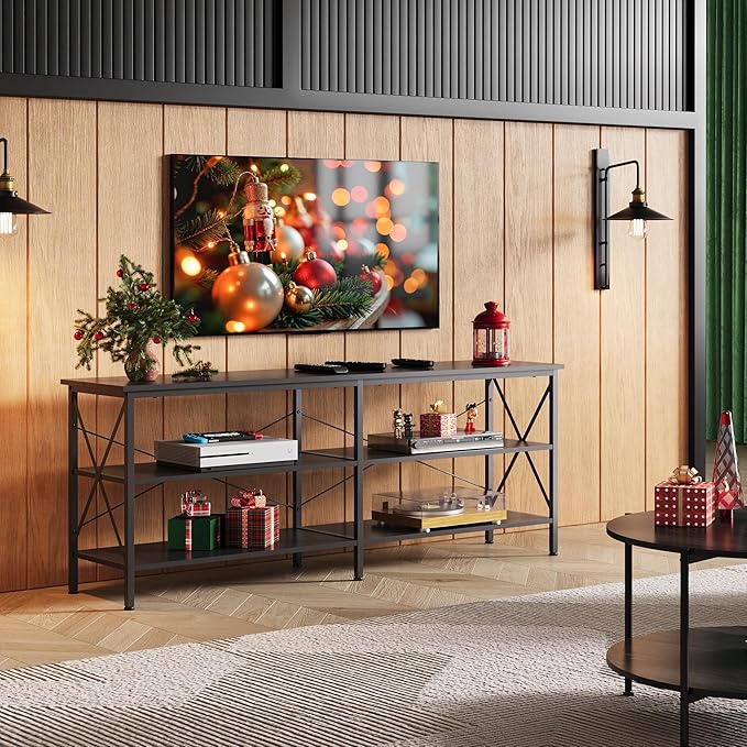 WLIVE TV Stand up to 70 Inch TV 63 Entertainment Center TV Media Console with 3-Tier Storage Shelves for Living Room and Bedroom Black