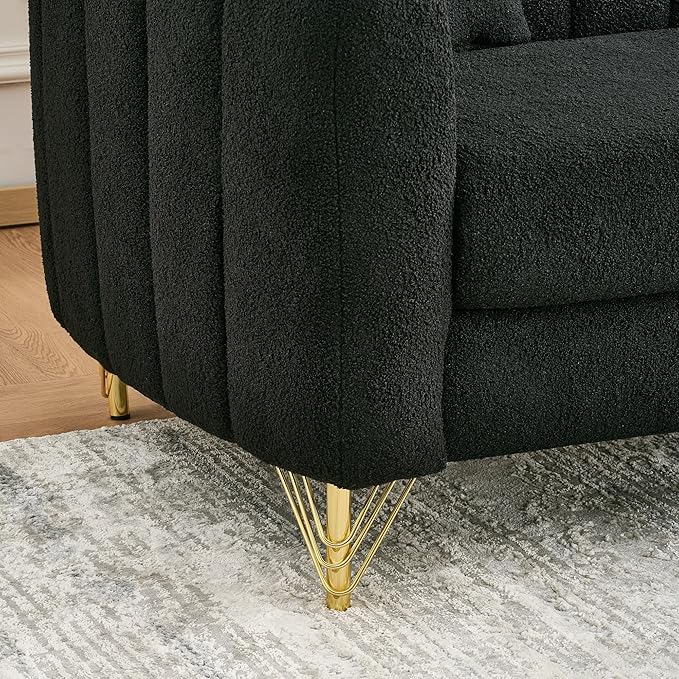Loveseat Velvet Fabric Two- Seater Couch Buckle Design and Rivet Decoration Deep Seated Double Sofa Suitable for Living Room Bedroom Apartment Hotel etc (black-06)