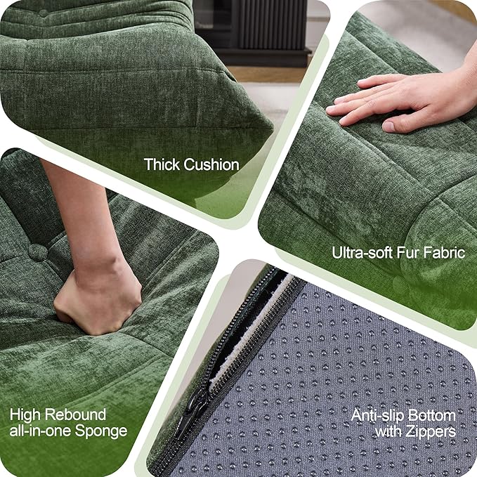 Bean Bag Chairs for Adults Giant Bean Bag Chair Memory Foam BeanBag Chair Bean Bag Sofa with Filler Faux Fur Fireside Beanbags Lazy Sofa for Living Room Bedroom Office (Green Chenille Loveseat)