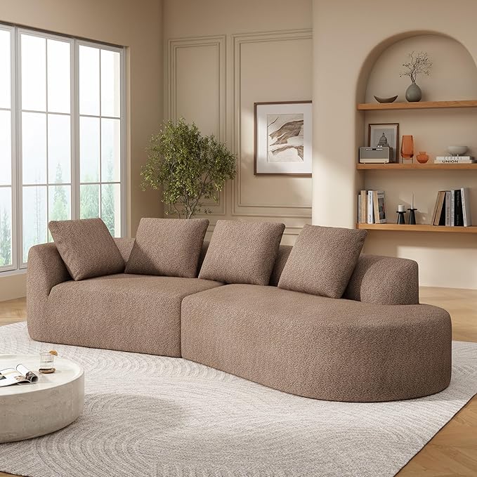 116Modern Curved Sectional Sofa with High-Density Fully Compressed Sponge and Chaise LoungePearl Upholstery2-Piece SetFully Assembled Right Hand FacingPerfect for Living Room (Camel~23)