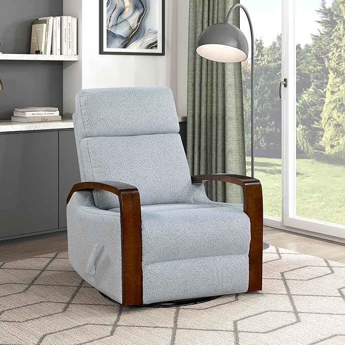 Lexicon 360 Degree Swivel Glider Reclining Chair Soft Boucle Manual Recliner Comfy Nursery Glider Recliner Wood Arms Pull Handle for Living Room/Office/Bedroom/Apartment Gray