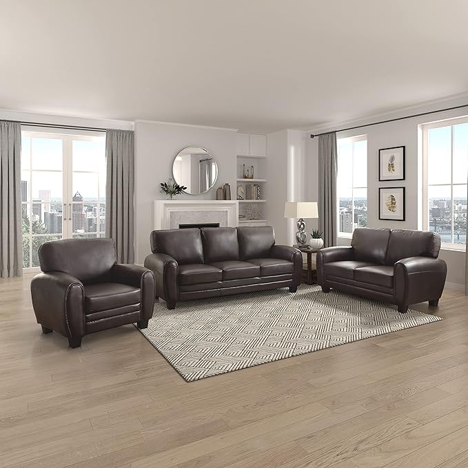 Homelegance 61.5W Rubin Modern Loveseat with Track Arms Foam Cushions Comfort 2 Seater Couch Faux Leather Love Seat for Living Room Apartment Office Easy Assembly Dark Brown