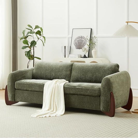 Christopher Knight Home Taki 89 Inches Sofa Couch Cozy Chenille Upholstered 3-Seater Sofa Wood Frame Couches Comfy Home Sofa Living Room and Office Lounge Seating with Armrests Olive Green