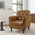 Faux Leather Club Chair Retro Upholstered Armchair Accent Chair with Solid Wood Legs &amp Nailhead Trim for Living Room Bedroom Reading Room Camel