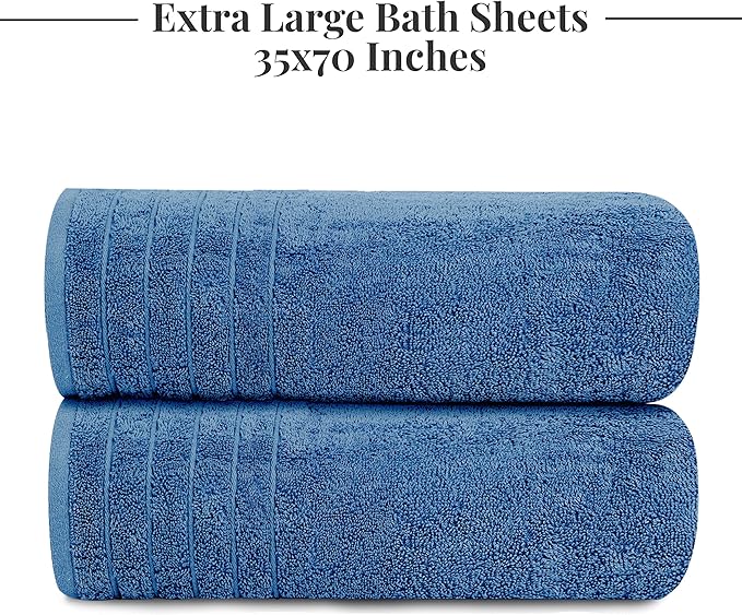 Tens Towels Pack of 2 Extra Large Bath Sheets 35 x 70 Inches 100% Cotton Larger &amp Lighter Weight Quicker to Dry Super Soft &amp Absorbent Oversized Bath Towels Blue