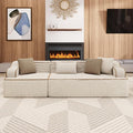 104 Cloud Boneless Sectional Couch Upholstered Corduroy Couch with Deep Seat No Assembly Required Compressed Sofa for Living Room Apartment Beige