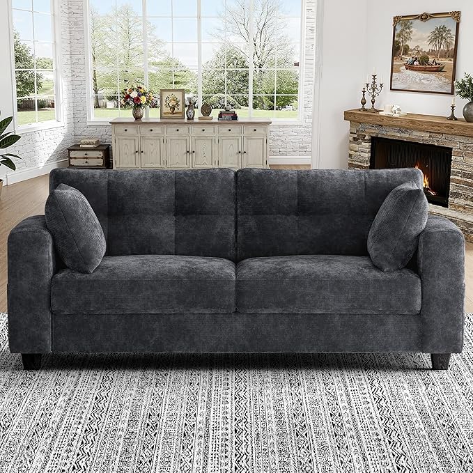 Loveseat Sofa for Living RoomModern Couch with Removable Chenille CoversWide ArmrestsSide PocketsUSB/Type-C Charging PortsEasy Assembly (70 inchGrey)
