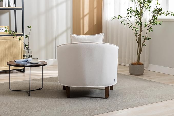 Accent Chair with Ottoman Mid Century Modern Barrel Chair Upholstered Club Tub Round Arms Chair for Living Room