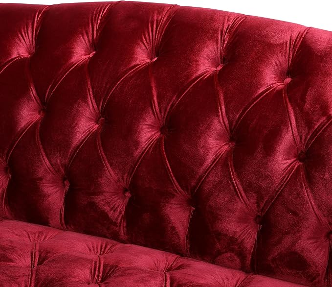 Christopher Knight Home Minxi Velvet Sofa Couch Home Sofa Living Room with Birch Wood Legs Comfort Modern 3 Seater Couch with Button Tufted Diamond Stitch Luxury Chaise Lounge Chair Wine Red