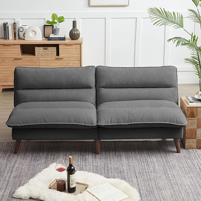 Convertible Futon Sofa Bed 72 Loveseat Couch with 3-Level Adjustble Backrest Modern Futon Loveseat Sofa for Living Room Apartment Dark Grey