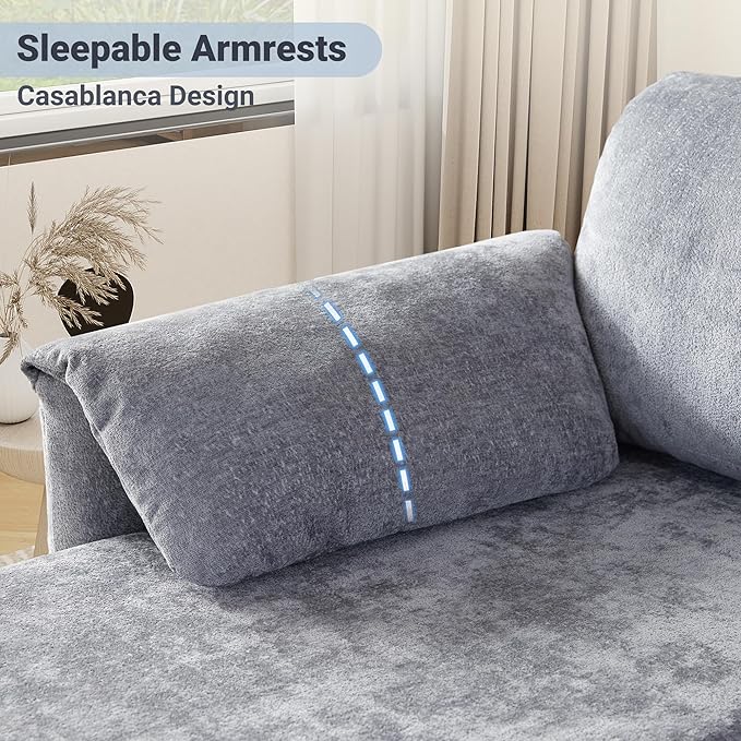 Tbfit Sleeper Sofa Couch with Pullout Bed Sofa Bed Couch with USB &amp Storage Chaise Chenille Convertible Sleeper Sofa 83'' Pull Out Sofas Couches for Small Space Apartment Light Gray